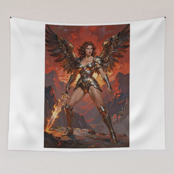 Item preview, Red-haired angel warrior stands defiantly designed and sold by CathryneDelamort.