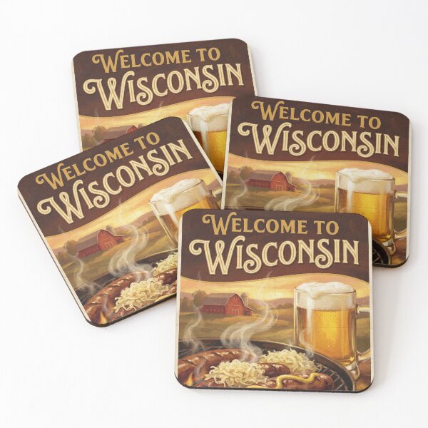 Item preview, Vintage Wisconsin Bratwurst and Beer Travel Poster Bar Art designed and sold by Cozy-Old-Pub.