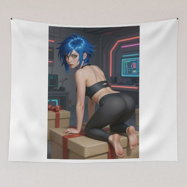 Item preview, Cipher blue haired girl cyberpunk gift scene designed and sold by CathryneDelamort.