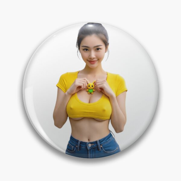 Item preview, Beautiful young lady in a yellow top holding a 'Pokémon' toy designed and sold by JonathanP514.