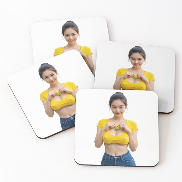 Item preview, Beautiful young lady in a yellow top holding a 'Pokémon' toy designed and sold by JonathanP514.