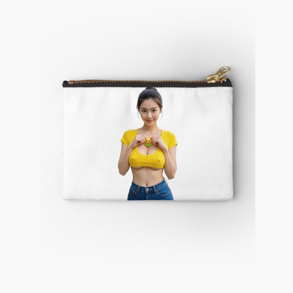 Item preview, Beautiful young lady in a yellow top holding a 'Pokémon' toy designed and sold by JonathanP514.