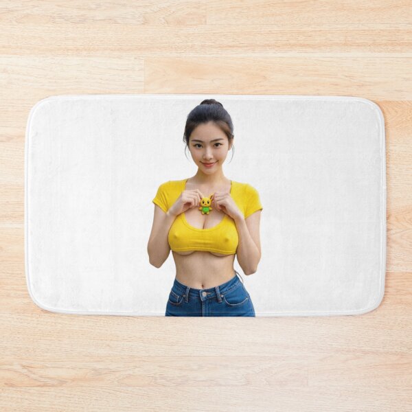 Item preview, Beautiful young lady in a yellow top holding a 'Pokémon' toy designed and sold by JonathanP514.
