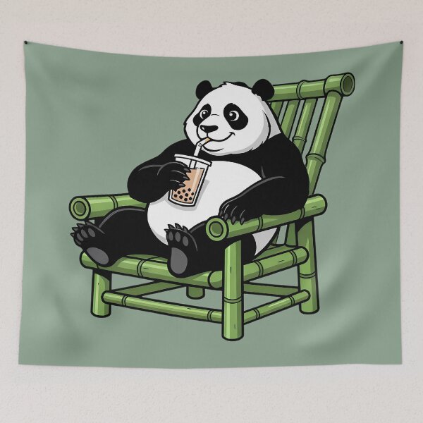 Item preview, Chill Panda Enjoying Bubble Tea in Bamboo Chair designed and sold by Raemia.