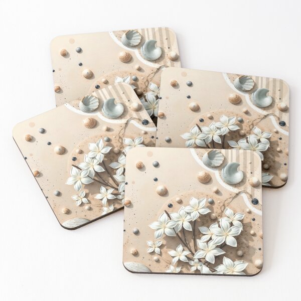 Item preview, Jasmine Flowers & Seashells, Coastal Zen Abstract Art designed and sold by SolaoLab.