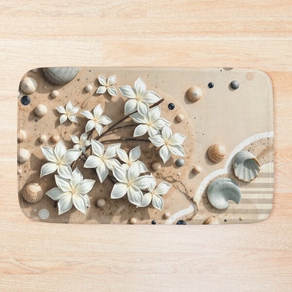 Item preview, Jasmine Flowers & Seashells, Coastal Zen Abstract Art designed and sold by SolaoLab.