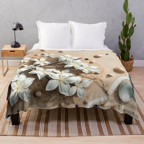 Item preview, Jasmine Flowers & Seashells, Coastal Zen Abstract Art designed and sold by SolaoLab.