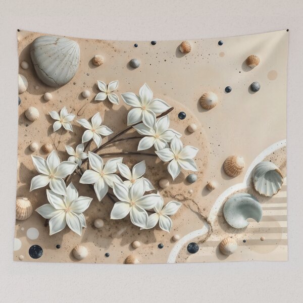 Item preview, Jasmine Flowers & Seashells, Coastal Zen Abstract Art designed and sold by SolaoLab.