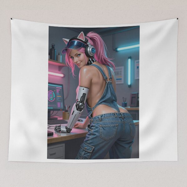 Item preview, Cathryne: cyberpunk gamer, robotic arm, cat ears designed and sold by CathryneDelamort.