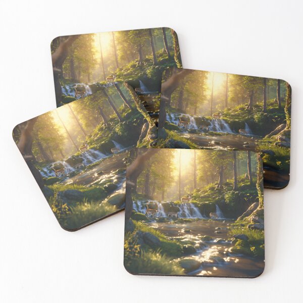 Item preview, Ultra realistic high definition 8k image of a beautiful forest, with waterfall, trees, bushes, grass and some animals designed and sold by Artisan Finds Online.