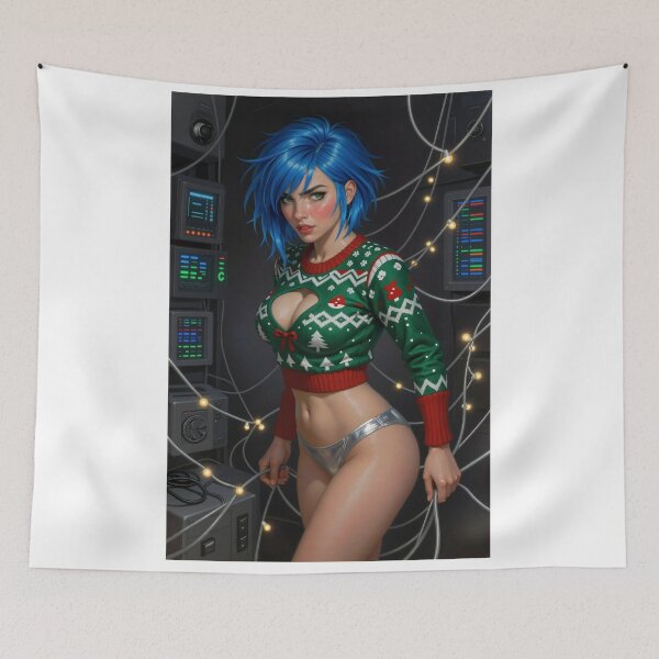 Item preview, Cipher blue haired woman festive sweater designed and sold by CathryneDelamort.