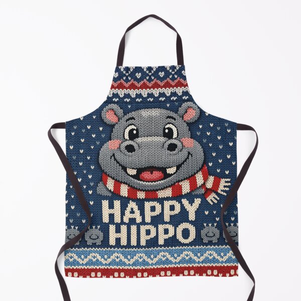 Item preview, Happy Hippo, a fun knitted hippopotamus with a winter and Christmas motif designed and sold by Mauswohn.