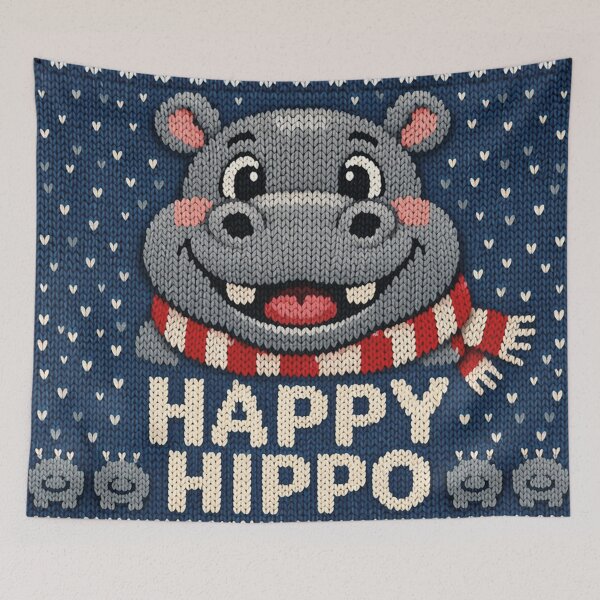 Item preview, Happy Hippo, a fun knitted hippopotamus with a winter and Christmas motif designed and sold by Mauswohn.