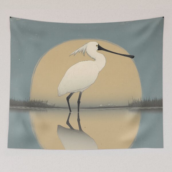 Item preview, Eurasian Spoonbill Feeding at Dawn designed and sold by Ukiyo Aviary.