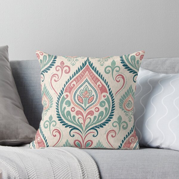 Item preview, Pastel Boho Ikat Floral Pattern – Soft Teal & Pink Ornamental Design designed and sold by PetalsnPaperCo.