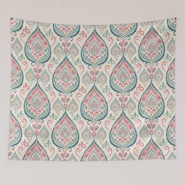Item preview, Pastel Boho Ikat Floral Pattern – Soft Teal & Pink Ornamental Design designed and sold by PetalsnPaperCo.