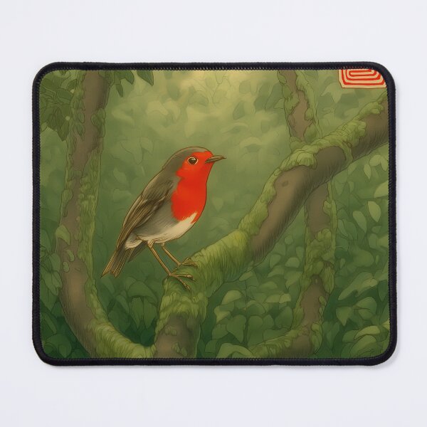 Item preview, European Robin on a Mossy Branch designed and sold by Ukiyo Aviary.