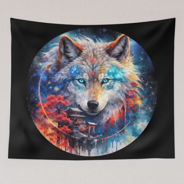 Item preview, Celestial Spirit Wolf Over Japanese Temple designed and sold by Daagath.