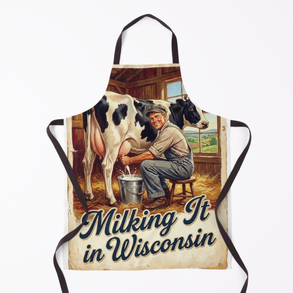 Item preview, Milking It in Wisconsin Dairy Farmer Poster designed and sold by Cozy-Old-Pub.