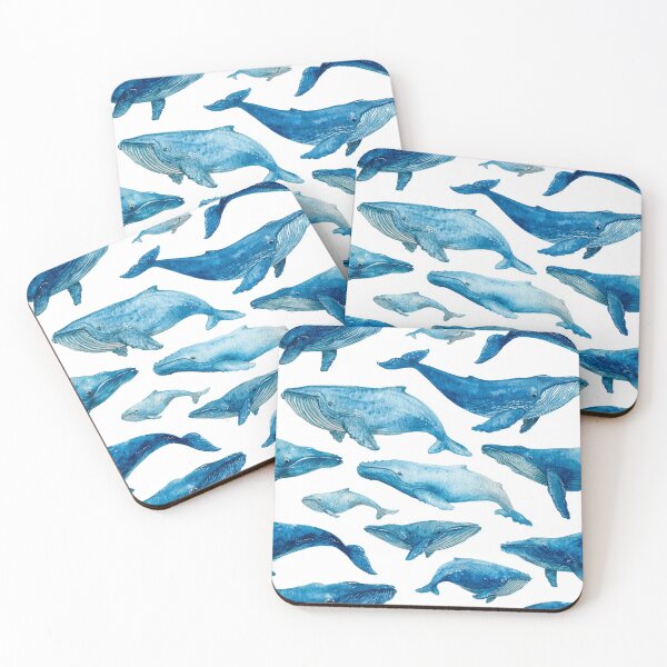 Item preview, Monochrome Blue Watercolour Whale Ocean on White designed and sold by GrinGalore.