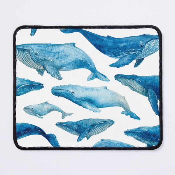 Item preview, Monochrome Blue Watercolour Whale Ocean on White designed and sold by GrinGalore.
