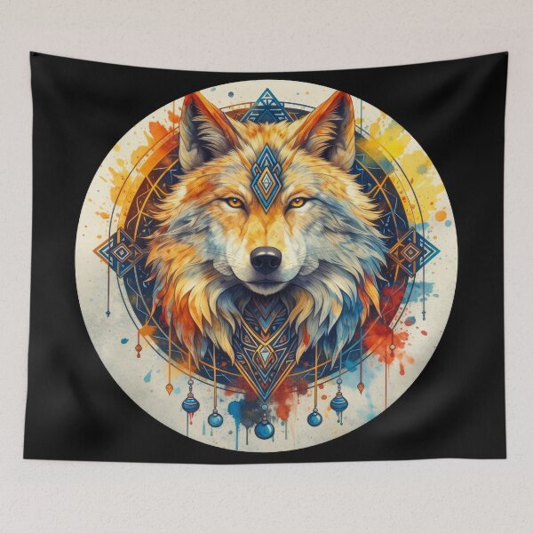 Item preview, Sacred Geometric Wolf with Tribal Colors designed and sold by Daagath.