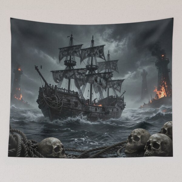Item preview, Ghost Ship Amid Burning Towers designed and sold by Insomnia Art Designs.