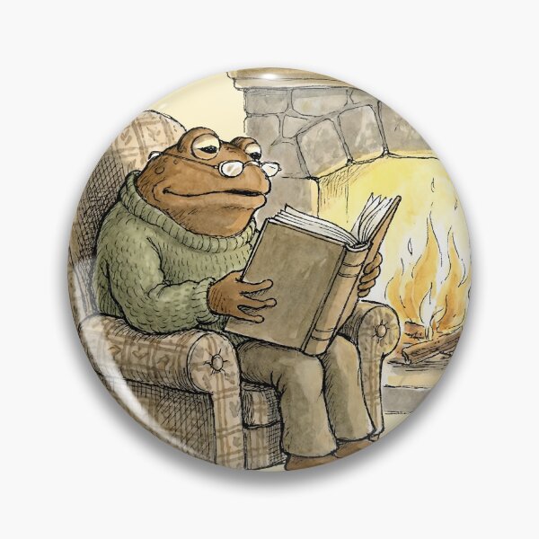 Item preview, Cozy Frog Reading Book by Fireplace Vintage Cottagecore designed and sold by Imaginationbeyond.