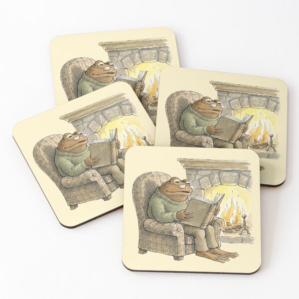 Item preview, Cozy Frog Reading Book by Fireplace Vintage Cottagecore designed and sold by Imaginationbeyond.