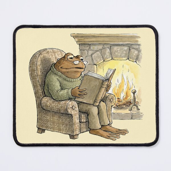Item preview, Cozy Frog Reading Book by Fireplace Vintage Cottagecore designed and sold by Imaginationbeyond.