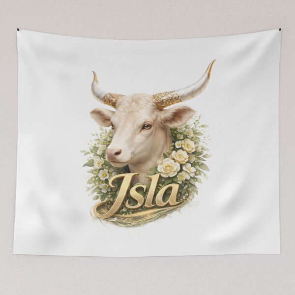 Item preview, Isla Taurus – Zodiac Bull Floral Fantasy Name Art designed and sold by AlexLineArt.