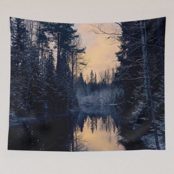 Item preview, Evening by the snowy  river. Parkkuu 2025 vertical designed and sold by Jouko Lehto Photography.