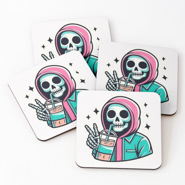 Item preview, Retro 90s Skeleton Drinking Iced Coffee - Dead Inside But Caffeinated designed and sold by EmotionallyAFK.