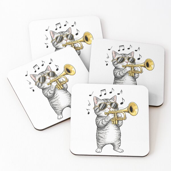 Item preview, Funny Cat with Sunglasses Playing Trumpet  Cool Music Cat Decal Gift for Cat Lovers, Musicians designed and sold by zaki ⭐⭐⭐⭐⭐.
