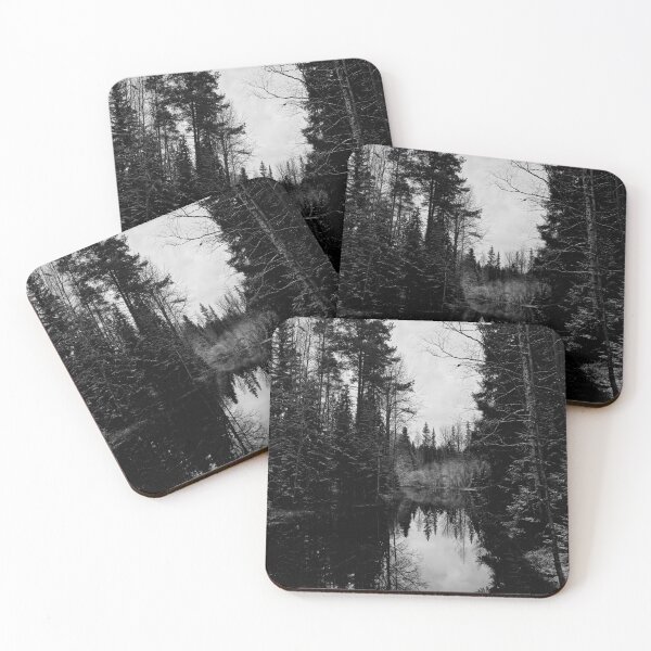 Item preview, Evening by the snowy  river. Parkkuu 2025 bw vertical designed and sold by Jouko Lehto Photography.