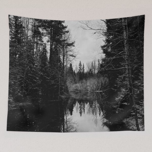 Item preview, Evening by the snowy  river. Parkkuu 2025 bw vertical designed and sold by Jouko Lehto Photography.
