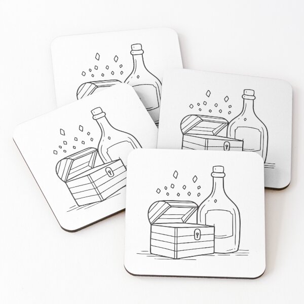 Item preview, A treasure chest near a bottle with an old label falling off   designed and sold by rasagamastore.