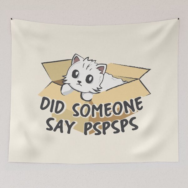 Item preview, Did someone say pspsps | cute white cat in a box designed and sold by MamSelle.