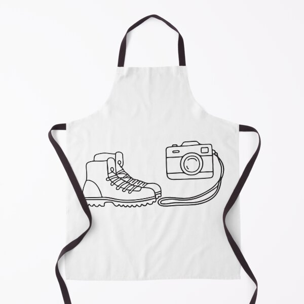 Item preview, A camera next to a pair of hiking boots, strap trailing on the ground designed and sold by rasagamastore.