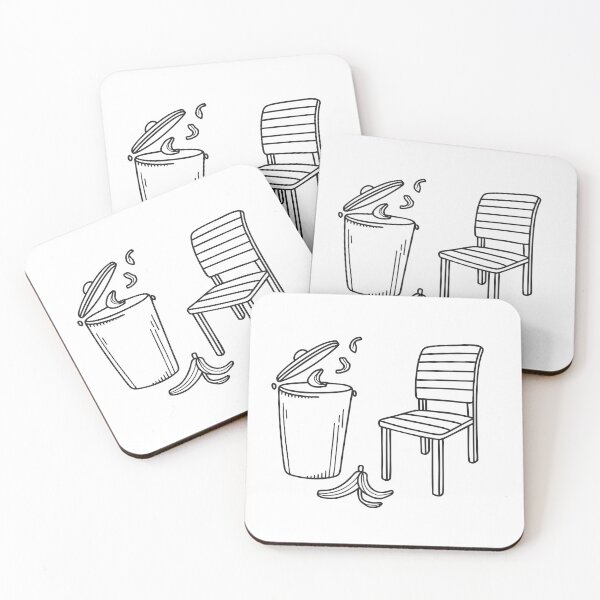 Item preview, A trash bin close to a chair, banana peels scattered beside it   designed and sold by rasagamastore.