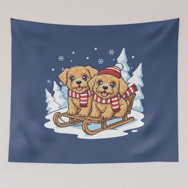 Item preview, Cute Soft Coated Wheaten Terrier Sledding Puppies | Happy Winter Puppy designed and sold by The Real Life Symphony.