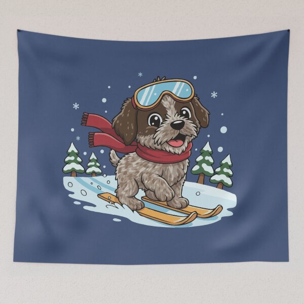 Item preview, Cute German Wirehaired Pointer Skiing Puppy | Happy Winter Puppy designed and sold by The Real Life Symphony.