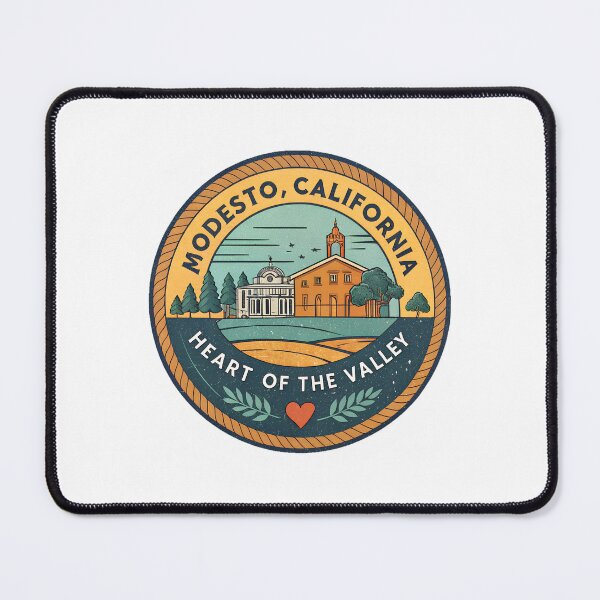Item preview, Modesto California Vintage Travel Badge – Heart of the Valley Retro & Shirt Design designed and sold by VividOrganica.