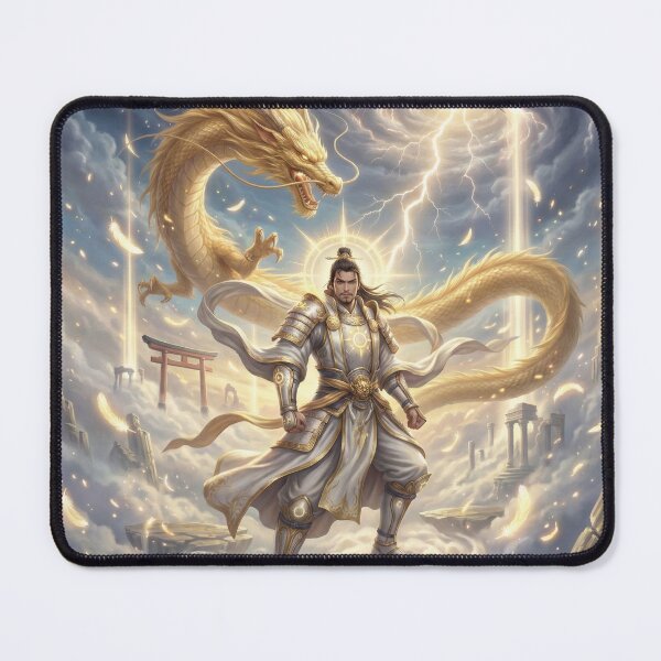 Item preview, Heavenly Samurai Warrior with Golden Dragon | Celestial Japanese Myth Art designed and sold by Mori-no-Akari.