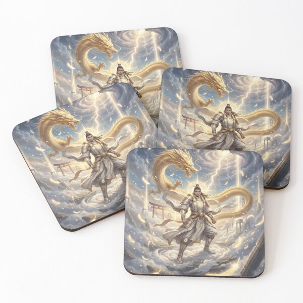 Item preview, Heavenly Samurai Warrior with Golden Dragon | Celestial Japanese Myth Art designed and sold by Mori-no-Akari.