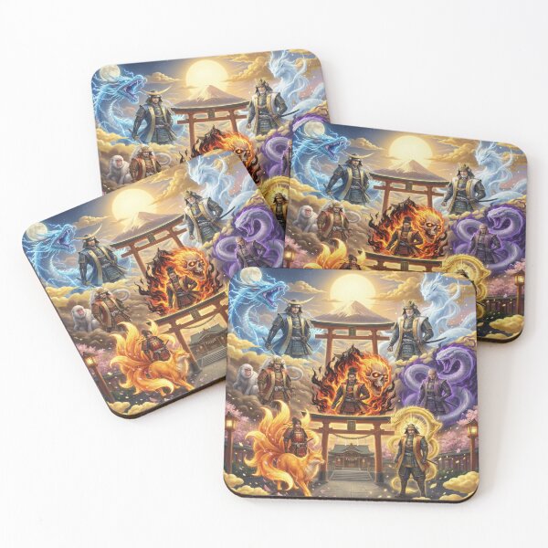 Item preview, Seven Samurai Spirits at the Sacred Shrine | Legendary Japanese Myth Art designed and sold by Mori-no-Akari.