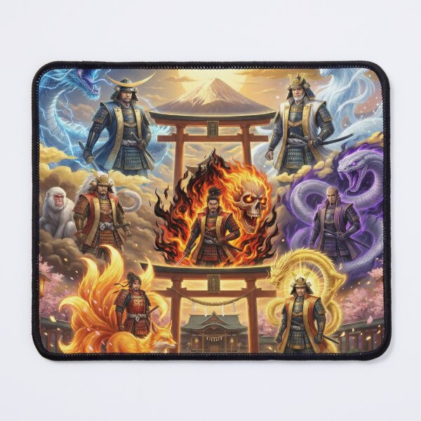 Item preview, Seven Samurai Spirits at the Sacred Shrine | Legendary Japanese Myth Art designed and sold by Mori-no-Akari.