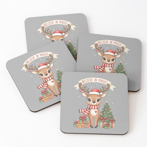 Item preview, Cute Christmas Reindeer Believe In Magic - Vintage Holiday Illustration designed and sold by DarkNight9.