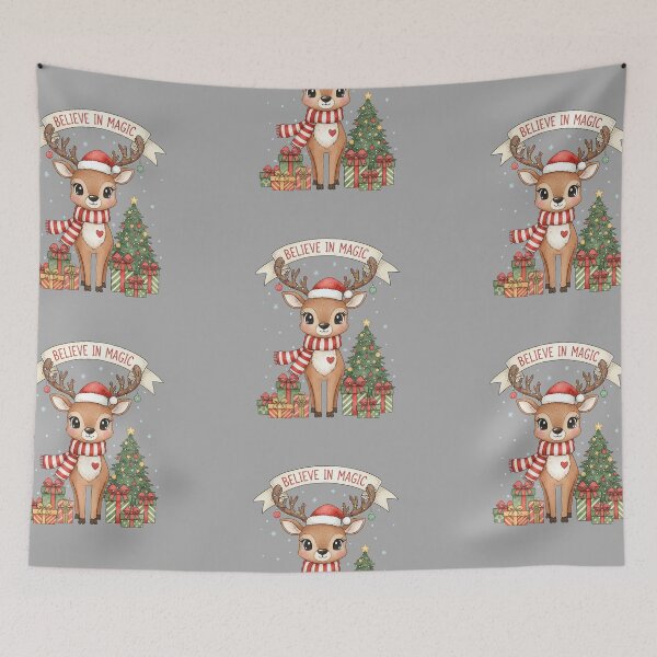 Item preview, Cute Christmas Reindeer Believe In Magic - Vintage Holiday Illustration designed and sold by DarkNight9.