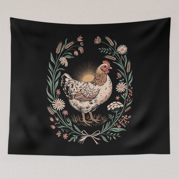 Item preview, Retro Hen In Floral Frame Country Chicken Lover Artwork designed and sold by malhanasbih.